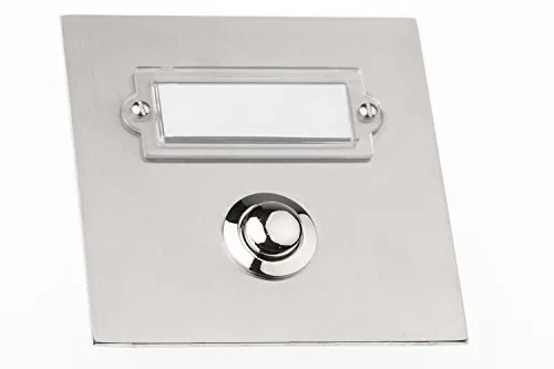 HUBER Unterputz Klingeltaster 1-fach aus Edelstahl - Türklingelknopf mit Namensschild - Haustürklingel Unterputz i Taster aus Messing - Klingelschalter, Klingel, quadratisch