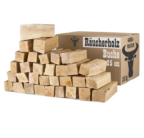 Grillmaster Kaminholz Räucherholz 30 kg – 100% Buchenholz für Smoker - Brennstoffe: Sortenreines Räucherholz, luftkammergetrocknet und sofort einsatzbereit. Ideal für intensiven Rauchgeschmack beim Grillen.