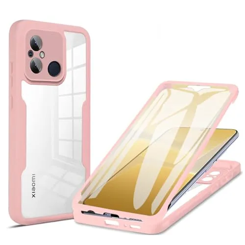 betterfon 360 Grad Hülle Kompatibel mit Xiaomi Redmi 12C | Handyhülle mit eingebautem Displayschutz für Redmi 12C | Rosa