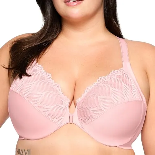 Glamorise Wonderwire Vorderverschluss-T-Rücken-BH NR. 1508 in Sanftem Pink, 110E
