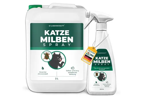 SILBERKRAFT Milbenspray für Katzen - Effektives Milbenspray für Katzen – Schützt zuverlässig vor Parasiten und sorgt für ein gepflegtes Fell. Schnelle Anwendung, ideal für Katzenbetten und Decken!