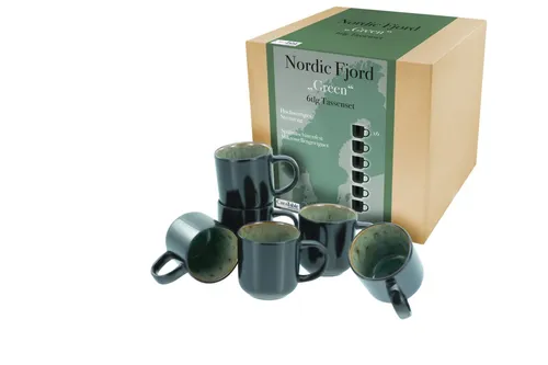 CreaTable 21558 Serie Nordic Fjord - 6-teiliges Kaffeebecher Set - Thermobehälter aus edlem Steinzeug, spülmaschinen- und mikrowellengeeignet, mit einzigartiger reaktiver Glasur für ein individuelles Design.