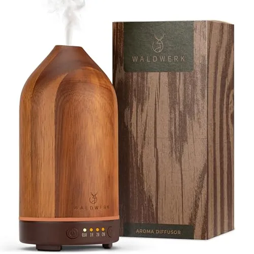 WALDWERK Diffuser aus Akazienholz (100ml) - Aroma Diffuser für ein harmonisches Raumklima - Erlebe die sanfte Verbreitung deiner Lieblingsdüfte mit dem WALDWERK Aroma Diffuser aus edlem Akazienholz. Mit Timer und automatischer Abschaltung für sorgenfreies Dufterlebnis in deinem Zuhause.