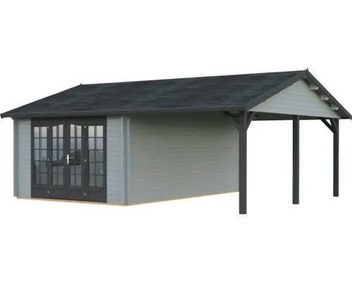 Gartenhaus Palmako Irene 19,0+16,2 m² 703 x 619 cm hellgrau-anthrazit