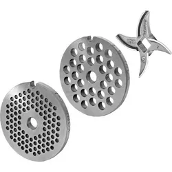 Lochscheibensatz 3 mm + 6 mm Bohrung und 1 Sichelmesser für alle gängigen Fleischwolf Größen 7