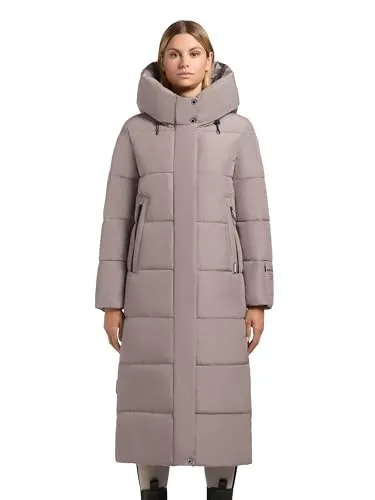 khujo Damen warmer Wintermantel lang Steppmantel mit großer Kapuze Soulani5 Matt Greige Gr. M