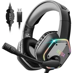 USB Gaming Headset mit Mikrofon, Surround Sound und RGB-Beleuchtung - Vielseitiges USB-Gaming-Headset für PC, PS4 & PS5 mit beeindruckendem Surround Sound und klarem Mikrofon. Ergonomisches Design für langen Tragekomfort und einfache Plug-and-Play-Nutzung.