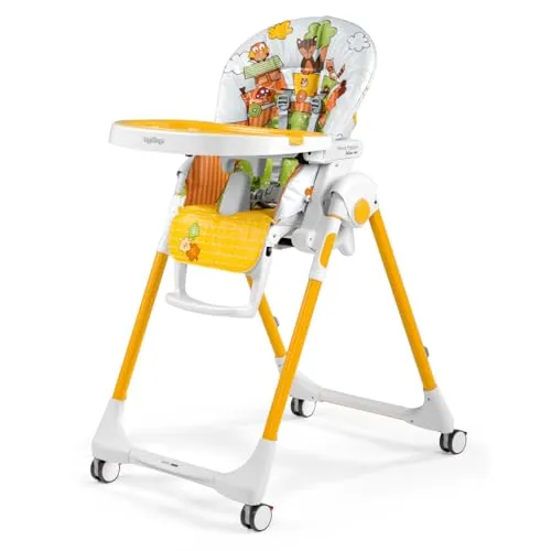 Peg Perego Prima Pappa Follow Me - Hochstuhl mit Baby-Liegefunktion - Hochstuhl mit 4 Doppelrollen für einfache Mobilität und Bremse, 5-fach verstellbare Sitzneigung bis Liegeposition, ab Geburt nutzbar, phthalatfreier PVC-Bezug.