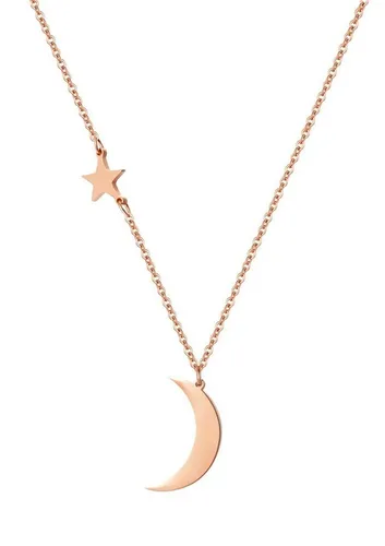Hey Happiness Edelstahlkette Damen Mond Stern Anhänger, 18K Roségold vergoldet, Halskette Halb Mond Stern Charm, wasserfest