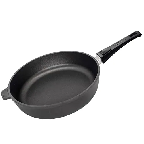 Eurolux Guss-Pfanne Induktion Ø 28 cm abnehmbarer Stiel - hoher 7.0 cm Rand - große runde Alugusspfanne - Schmorpfanne mit Antihaft-Beschichtung - Made in Germany