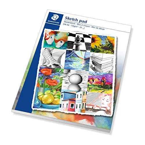 STAEDTLER Sketch pad A4, Skizzenblock mit hochwertigem Zeichenpapier, Format: A4, Grammatur: 120 g/m², Farbe: weiß, 20 Blatt, 2421 01