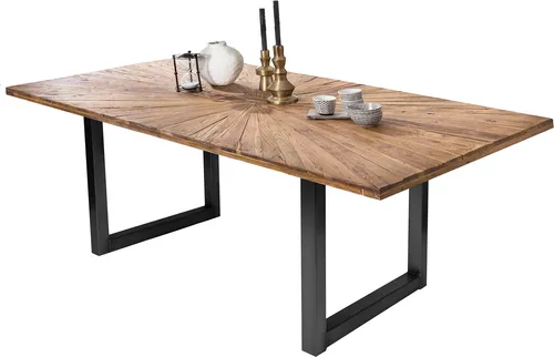 Esstisch SIT, 180x100 cm - Recyceltes Teak mit trendigem Kufen-Gestell - Esstische aus recyceltem Teak mit einem modernen Kufen-Gestell, ideal für stilvolle Essbereiche. Maße: B:180cm H:75cm T:100cm.
