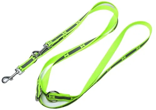 Doppelleine aus Nylon Knochen Hundeleine mehrfach verstellbar hellgrün (2,5M)