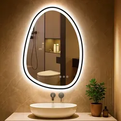 75x55 cm Asymmetrischer LED-Spiegel mit Dimmfunktion und 3 Lichtfarben – Schwarz - Eleganter LED-Spiegel mit Touchsteuerung. Dimmbar und in 3 Lichtfarben einstellbar, ideal für Badezimmer oder Friseursalons. Anti-Beschlag-Technologie für klare Sicht und langlebiges Design.