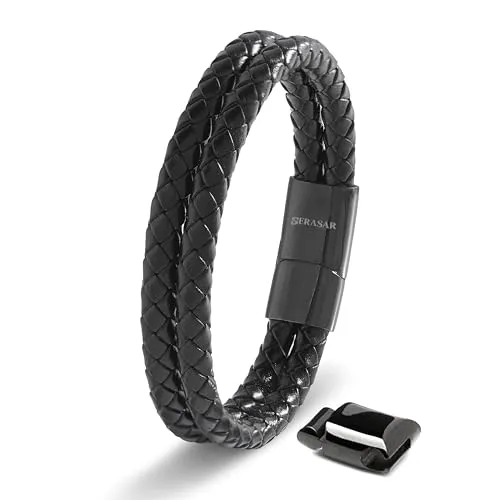 SERASAR Premium Lederarmband für Männer in Schwarz von SERASAR