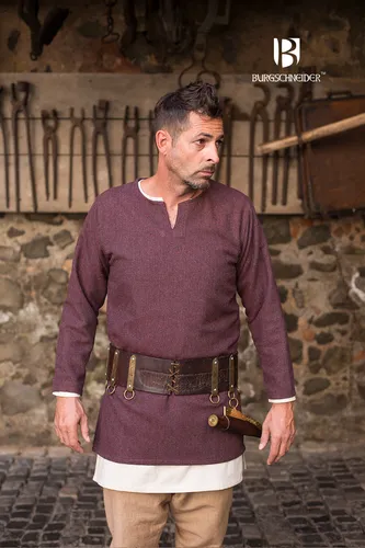 Wikinger Fischgrät Tunika Tyr Bordeaux/Grau XXXL