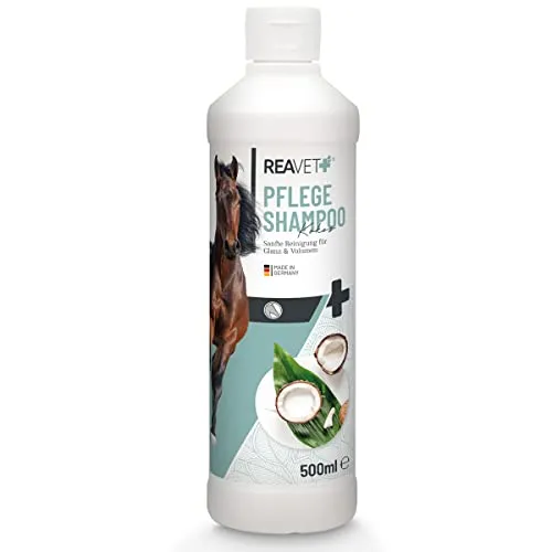 ReaVET Pferdeshampoo mit Kokos 500ml, Shampoo für Pferde pflegt Fell, Schweif & Mähne, Pferd Shampoo für alle Felltypen - Intensive Reinigung + Pflege