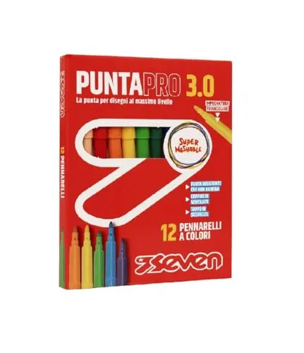 Seven 12 Filzstifte, Set mit brillanten Farben, Fasermaler, Filzschreiber, auswaschbar, eindrucksichere Spitze, Schuzubehör, Kindergarten, Kinder, Mädchen, Jungen
