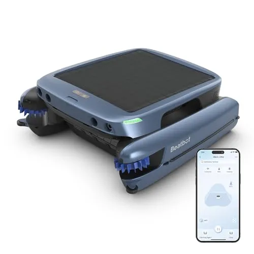 Beatbot iSkim Ultra solarbetriebener Roboter-Poolskimmer, Poolreinigungsroboter für die Oberfläche, Dual-Ladeoptionen, Wasserklärung, Rand- und Eckenreinigung, Steuerung per App, Ice Blue