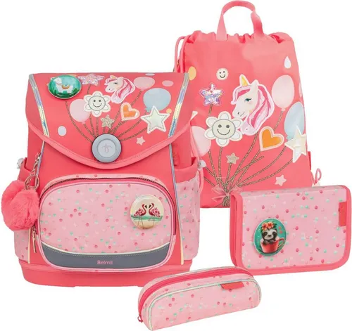 Belmil Premium Compact Plus Schulranzen-Set 5-tlg - Rose Quartz - Schulranzen-Set für Grundschüler, ergonomisches Design mit Fidlock Magnetverschluss und atmungsaktiver Rückenpolsterung für optimalen Tragekomfort.