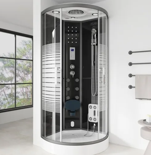 XL Luxus LED Dampfdusche-Dampfsauna 90x90 Kombi Dusche  SET +Radio Black schwarz