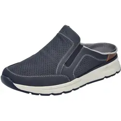 RIEKER Herren Clog in Nachtblau - Herren-Pantoletten aus Nubuklederimitat mit seitlichen Stretcheinsätzen für perfekten Komfort. Ideal als Sommerschuh oder Hausschuh, rutschhemmende Gummisohle und sportliches Design.