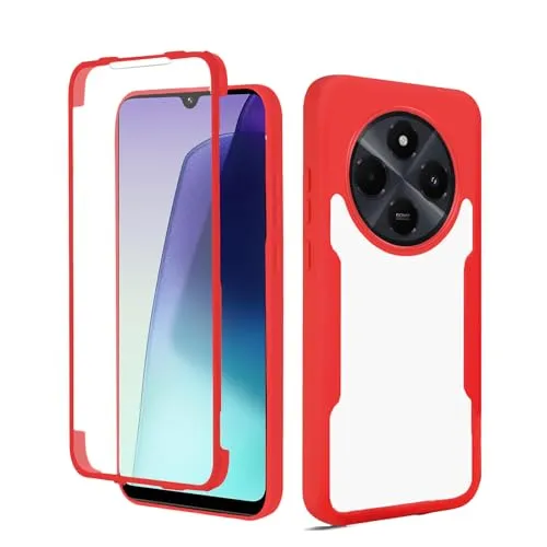 betterfon 360 Grad Hülle Kompatibel mit Xiaomi Redmi 14C / Poco C75 | Handyhülle eingebautem Displayschutz | Rot |Smartphonecase vollschutz