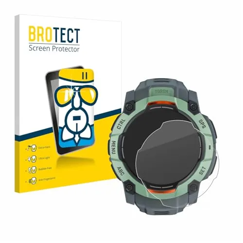 BROTECT Schutzglas für Garmin Instinct 3 AMOLED/Solar (45 mm) Schutzfolie Panzer Folie Glas[Extrem Kratzfest, Anti-Fingerprint, Ultra-Transparent]