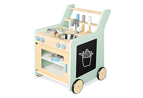 Pinolino Lauflernwagen Kalle pastellgrün - Lauflernwagen im pastellgrünen Küchendesign mit kreativem Zubehör, ideal für kleine Sterneköche. Geräuscharm durch gummierte Holzräder, perfekt für grenzenlosen Spielspaß.