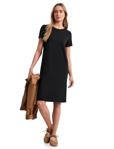 Street One Damen Knielanges Kleid mit Raffung - Stilvolles T-Shirt-Kleid mit Rundhalsausschnitt und Kurzarm. Die Raffung sorgt für eine schmeichelhafte Passform, während der schwere Viskosemix mit Stretch für hohen Tragekomfort garantiert. Ideal für jede Gelegenheit.
