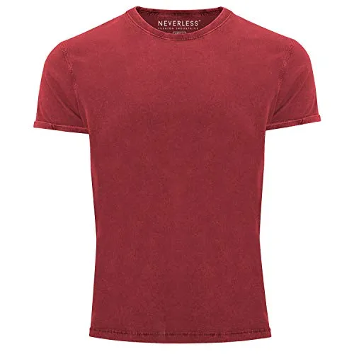 Neverless® Herren T-Shirt Vintage Shirt Printshirt Basic ohne Aufdruck Used Look Slim Fit rot L