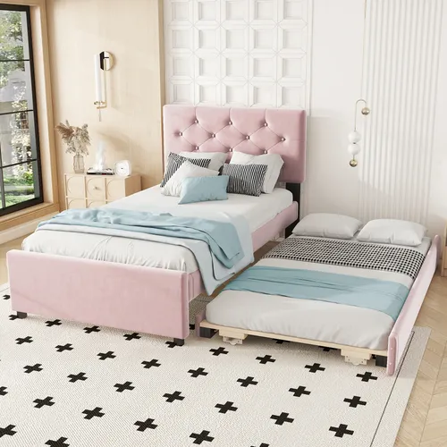 Polsterbett mit Gästebett und Lattenrost, 90x200 cm - Komfort für Gäste - Betten: Polsterbett mit integriertem Gästebett, ideal für Übernachtungen. Bezug aus hochwertigem Samt, hohe Stabilität und modernes Design.
