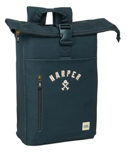 Harper & Neyer Rucksack mit Klappe für Laptops von 39,6 cm (15,6 Zoll), ideal für verschiedene Altersgruppen, bequem und vielseitig, Qualität und Widerstandsfähigkeit, 28 x 13 x 42 cm, marineblau, M,