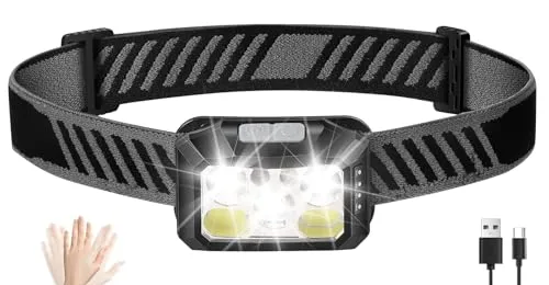Diboniur Kopflampe Stirnlampe Dimmbar mit 10 Lichtmodi, Stirnlampe LED Wiederaufladbar, Sensor & Rotlicht, IPX5 Wasserdichte Leichtgewichtige Mini Headlamp für Joggen, Campen