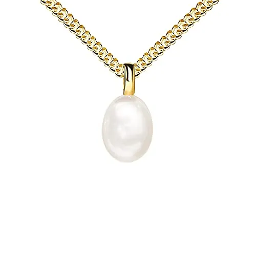 JEVELION Halskette Perlen Anhänger Gold 333-8 Karat Süßwasserperlen Damenschmuck Mit Damenkette - Kettenlänge 70 cm.