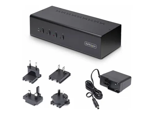 StarTech.com 4-Port Dual-Monitor DisplayPort KVM Switch, 4K 60Hz, 2x USB 5Gbps Hub Ports, 2x USB 2.0 HID Ports, Hotkey and Push-Button Switching, TAA Compliant - 3.5mm Audio, HDCP (P4DD46A2-KVM-SWITCH)