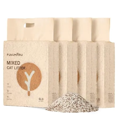 FUKUMARU Tofu Katzenstreu 10.8kg, Klumpstreu für Katzen, Staubfrei und Leicht klumpend, Gemischtes Apfelholzpellets, Geruchskontrolle, spült in der Toilette, Geringe Rückstände
