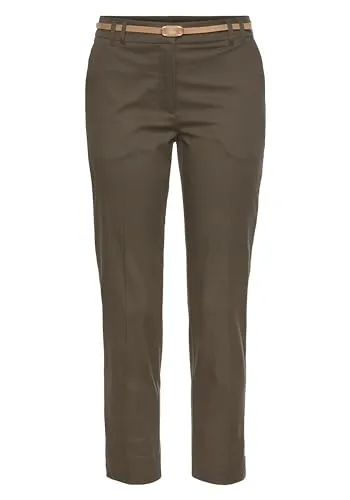 VIVANCE Chinohose Damen, Gr. 34, khaki - Stoffhose in 7/8-Länge mit figurumspielendem Schnitt. Ideal für Business-Look und casual Styles, ausgestattet mit einem modischen Lederimitat-Gürtel.
