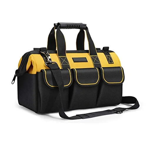Robuste Werkzeugtasche 43×17×25cm, Organizer für Hand/Elektrowerkzeuge, mit Schultergurt, Reißverschluss und verschleißfestem Gummiboden, große Kapazität, wasserdicht, Werkzeugaufbewahrung usw