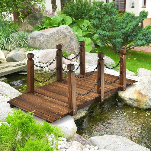 GOPLUS Gartenbrücke aus hochwertigem Fichtenholz, 180 kg Tragfähigkeit - Robuste Holzbrücke mit elegantem Bogendesign, ideal zum Überqueren von Teichen und Bächen. Einfache Montage und langlebige Materialien sorgen für Sicherheit und Stabilität.