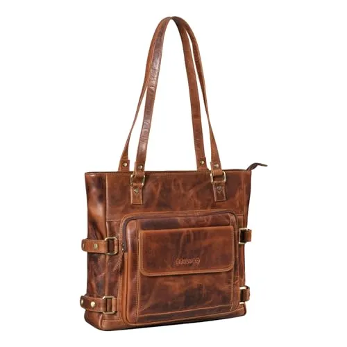 STILORD Liara Shopper Tasche Damen Groß Leder Handtasche Umhängetasche Schultertasche Elegante Tasche für Frauen DIN A4 Tote Bag Vintage Echtleder Farbe:Kara - Cognac