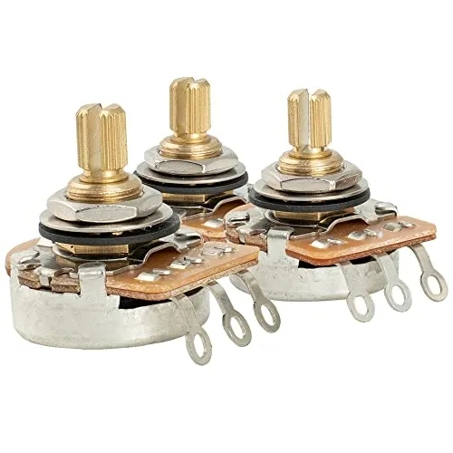 Musiclily Pro HD A250K+B250K Messing Zoll Größe Feines 24-Zähne Short Split Shaft Poti Audio Taper Potentiometer für E-Gitarre und Bass(Set 2A1B)