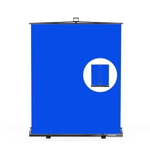 【Einfacher Aufbau】 RAUBAY 152x210cm zusammenklappbarer Blau Hintergrund Blue Screen, tragbare ausziehbare Chroma-Key-Platte, Fotohintergrund mit Ständer für Videokonferenzen, Fotostudios, Streaming