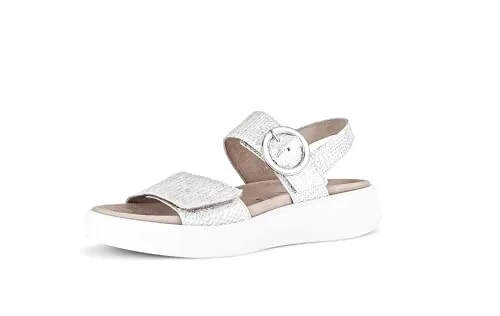 Gabor Damen Plateausandalen, Frauen Sandalen,Wechselfußbett,Moderate Mehrweite (G),Strandschuhe,Dicke Sohle,Ice (Silber/w),41 EU / 7.5 UK