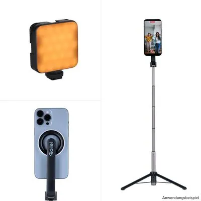 Rollei Smartphone Selfie Stativ Magnet mit Halterung - Handy-Gadgets für perfekte Selfies, inklusive stabiler Smartphone-Halterung und vielseitigem Zubehör für kreative Aufnahmen.