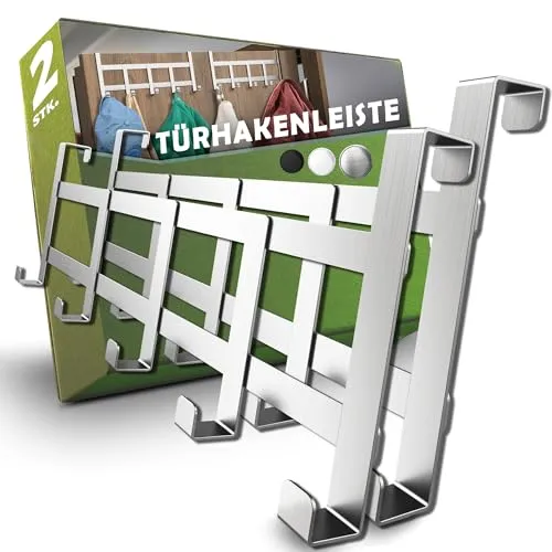 Menz Türgarderobe zum Einhängen, 2er Set – Edelstahl Türhaken mit Anti-Rutsch- und Filz Pads – 2 x praktische Türhakenleiste zum Einhängen, ideal als Kleiderhaken für Tür