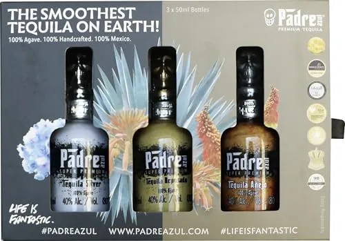Padre azul Tequila Trio Tasting & Geschenkset • mexikanischer Super Premium Tequila Silver/Reposado/Anejo 40% vol. 3x50 ml (1 x 150 ml)