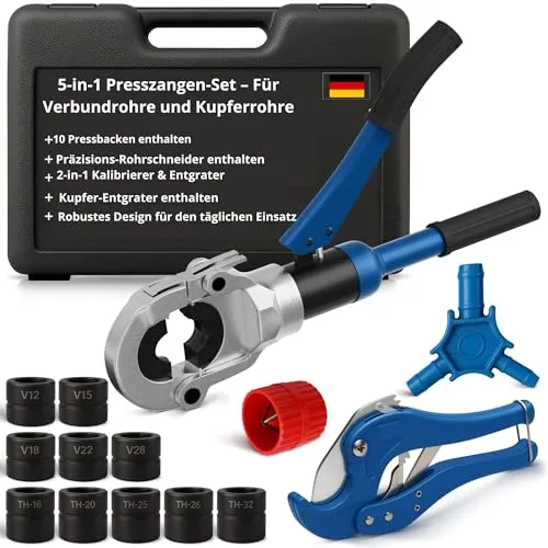 Multischicht & Kupfer Presszange TH‑V – 5-in-1 Komplettset mit Zubehör