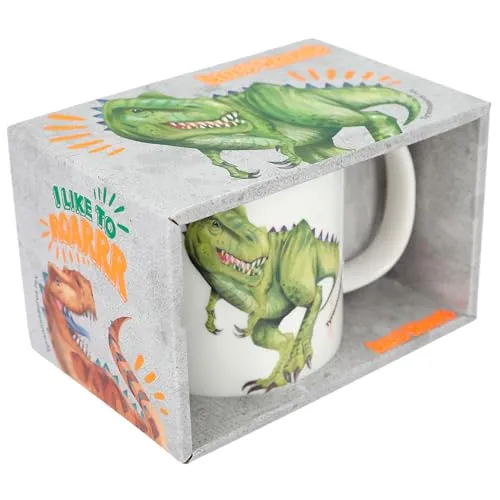 Depesche 12375 Dino World - T-Rex Tasse mit Henkel, aus Porzellan, ca. 250 ml, mit erhabenem Dinosaurier Motiv