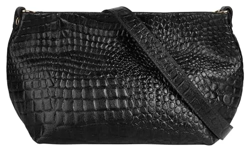 Samantha Look Umhängetasche Damen 021929 schwarz - Elegante Umhängetasche aus 100% Rindleder mit edler Kroko-Prägung und goldener Kettenglieder-Träger. Praktisch und leicht, ideal für Alltag und besondere Anlässe.